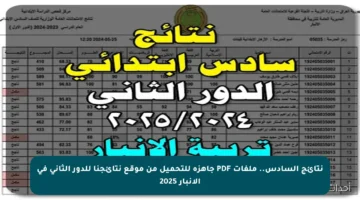 نتائج السادس.. ملفات PDF جاهزة للتحميل من موقع نتائجنا للدور الثاني في الانبار 2025